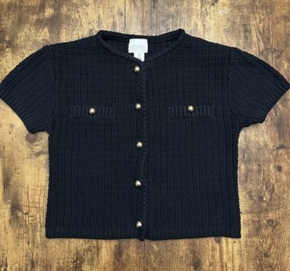 H&M Textured Knit Short Sleeve Cardigan with Gold Buttons